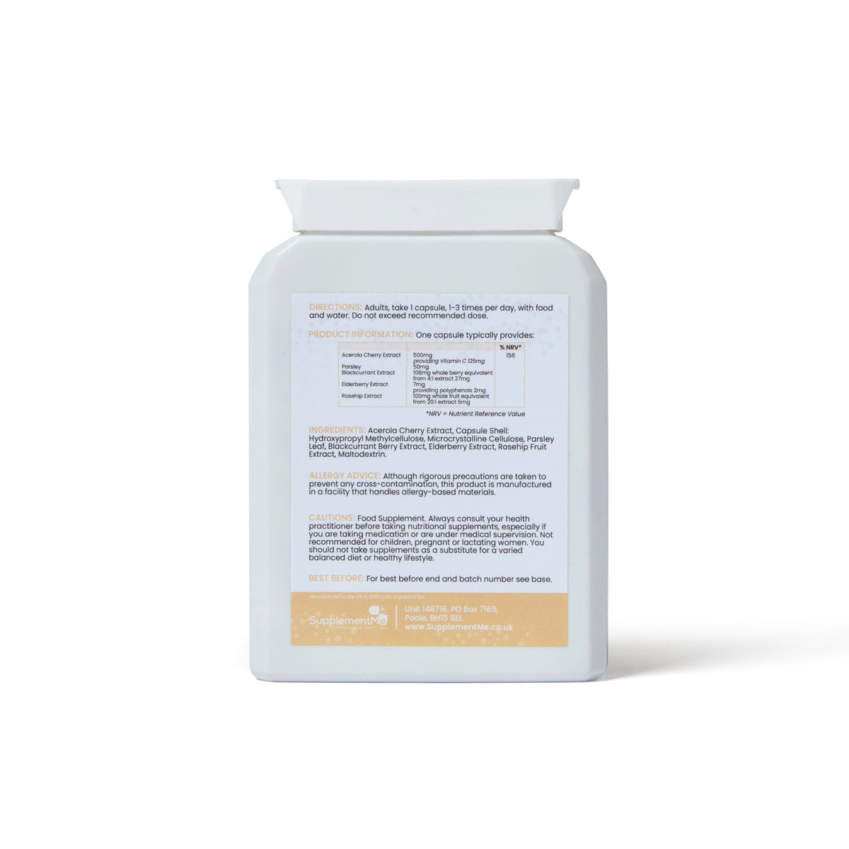 Acerola Vitamin C Complex back label