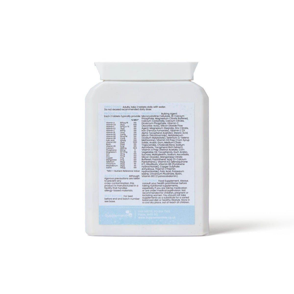 Vegan Daily Multivitamin back label