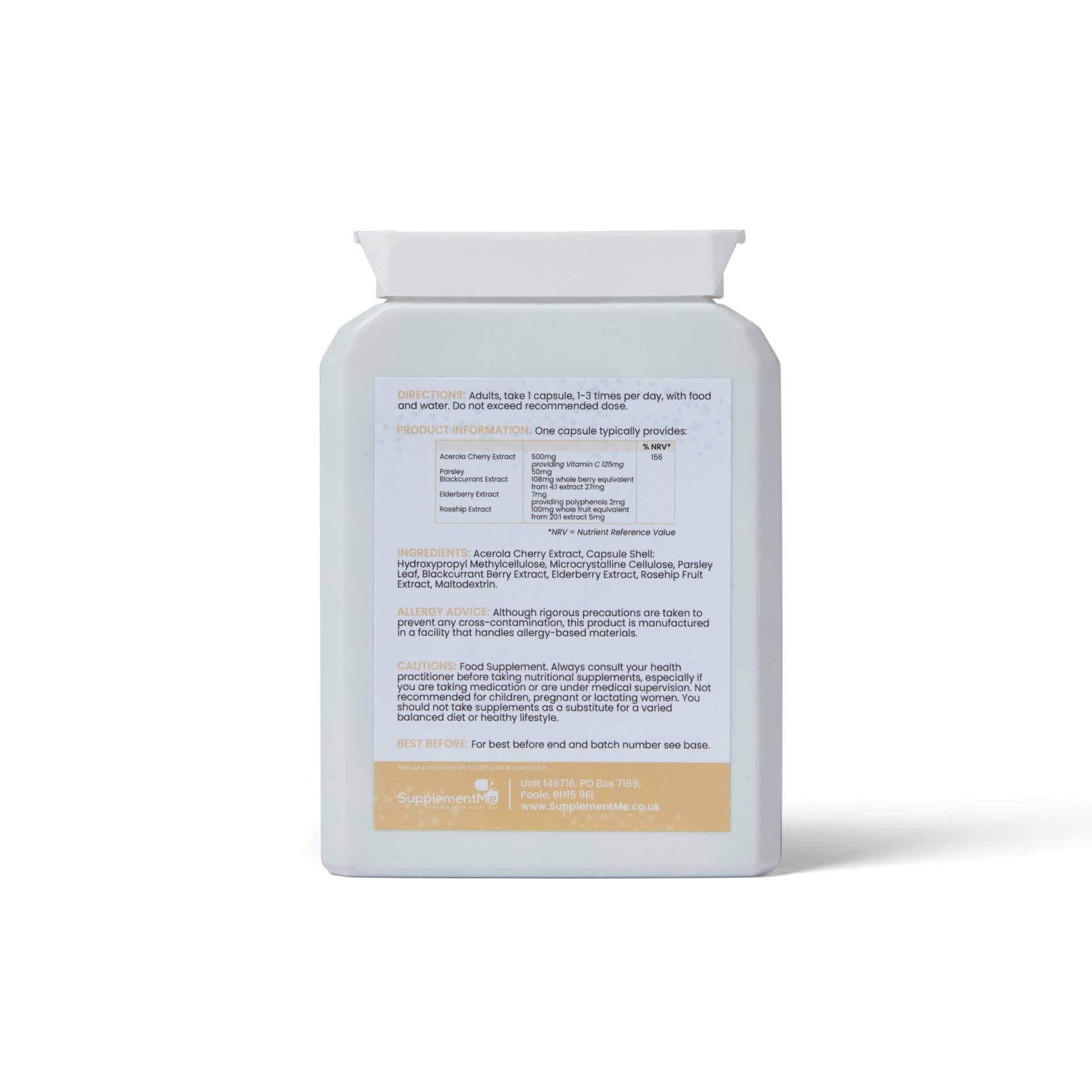 Acerola Vitamin C Complex back label