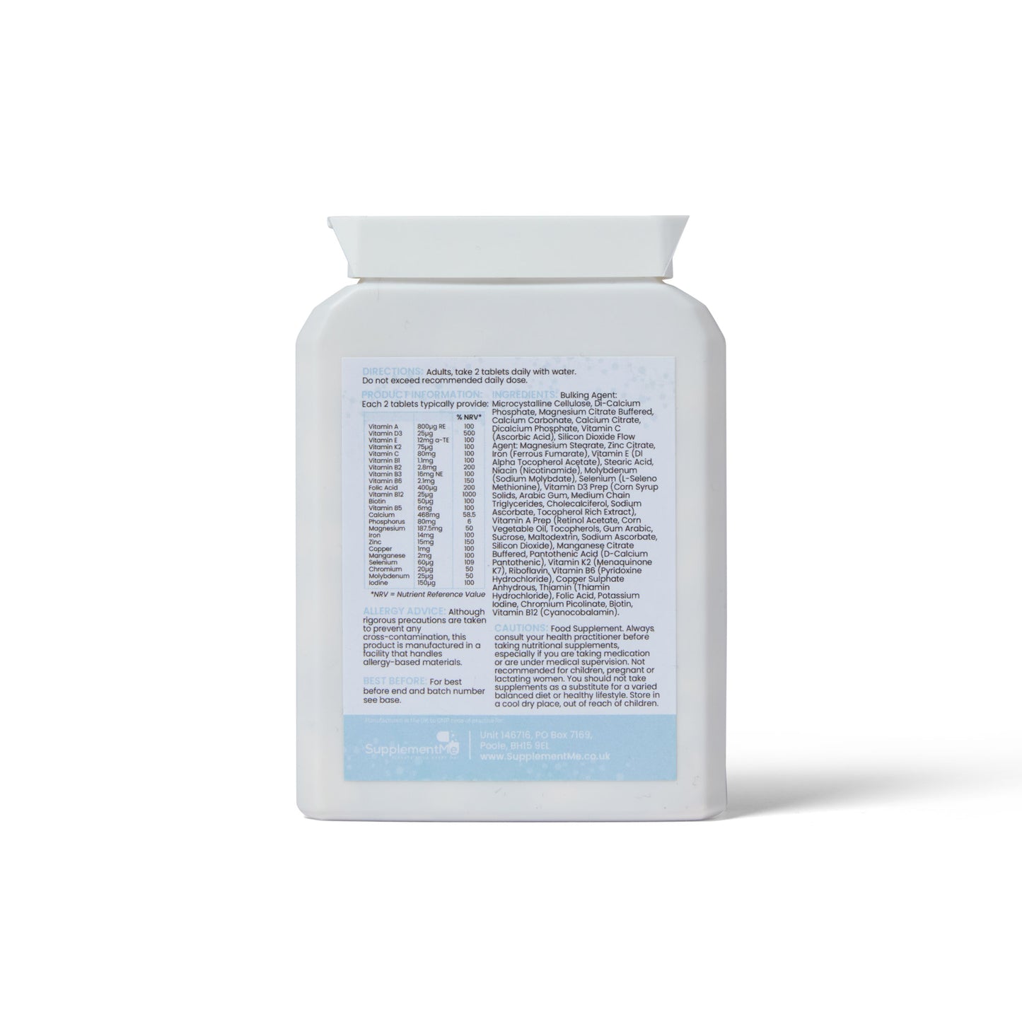 Vegan Daily Multivitamin back label