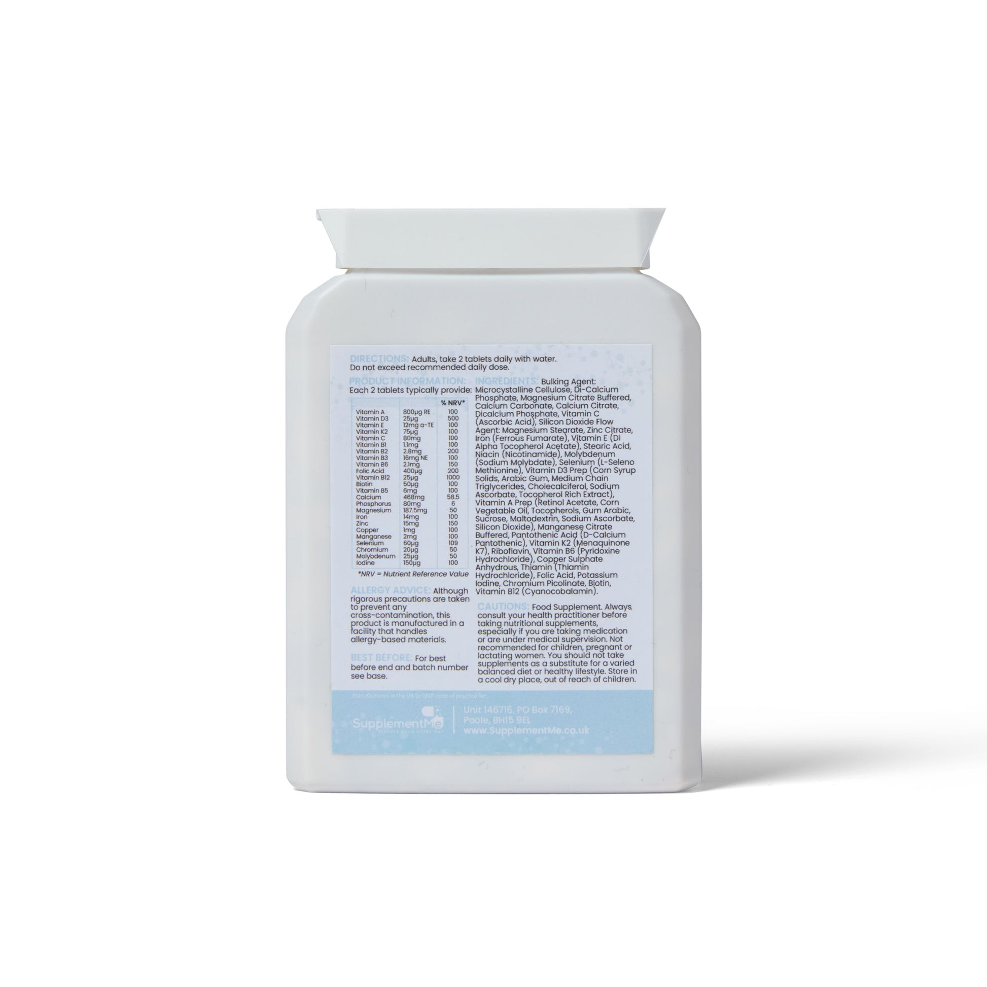 Vegan Daily Multivitamin back label