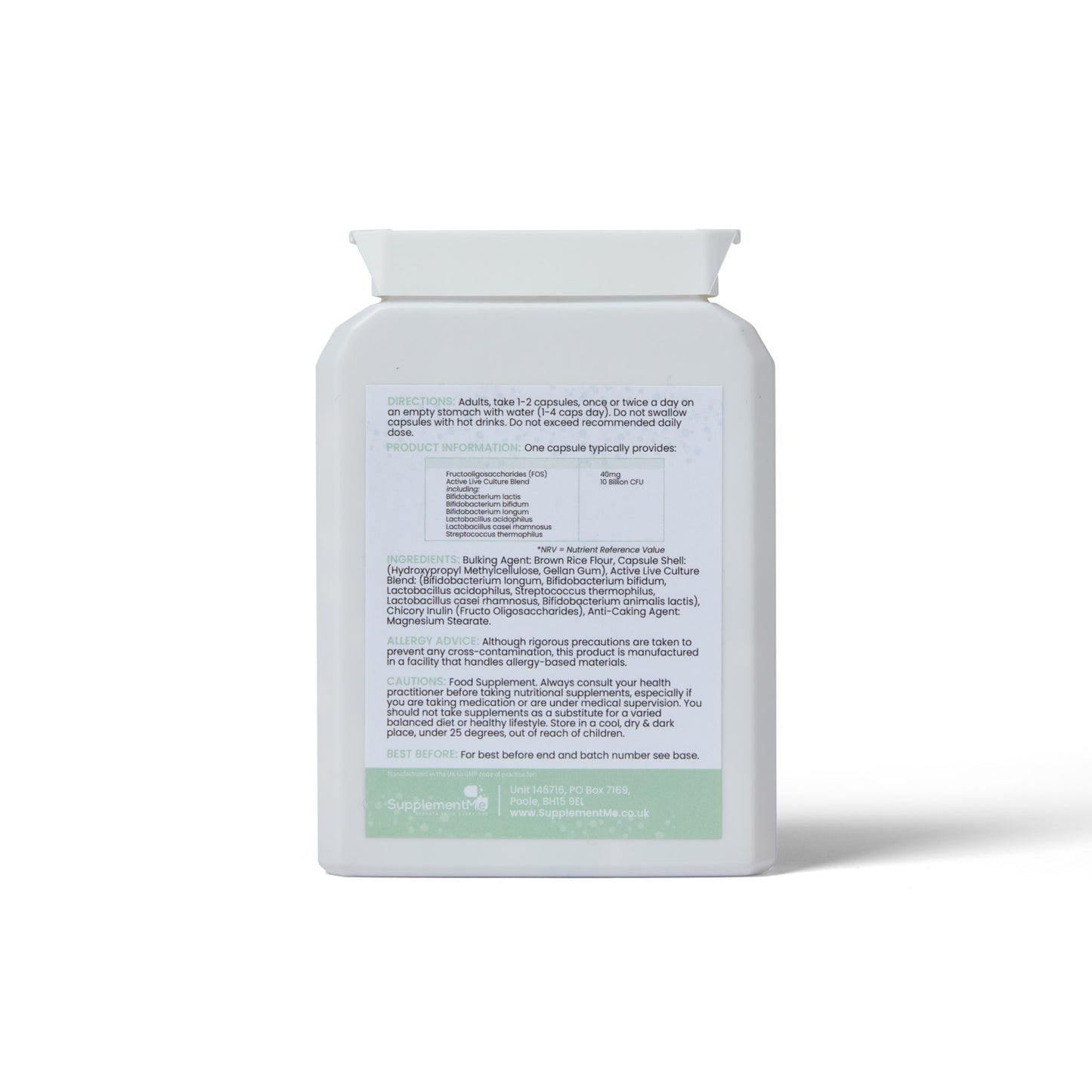 Probiotic 10 Billion CFU back label