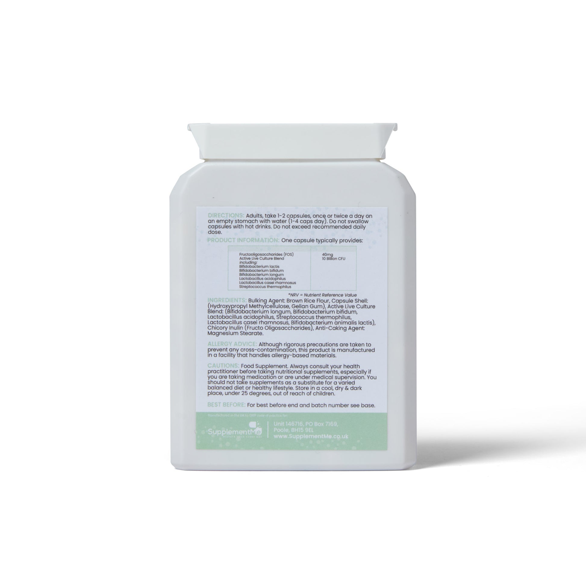 Probiotic 10 Billion CFU back label